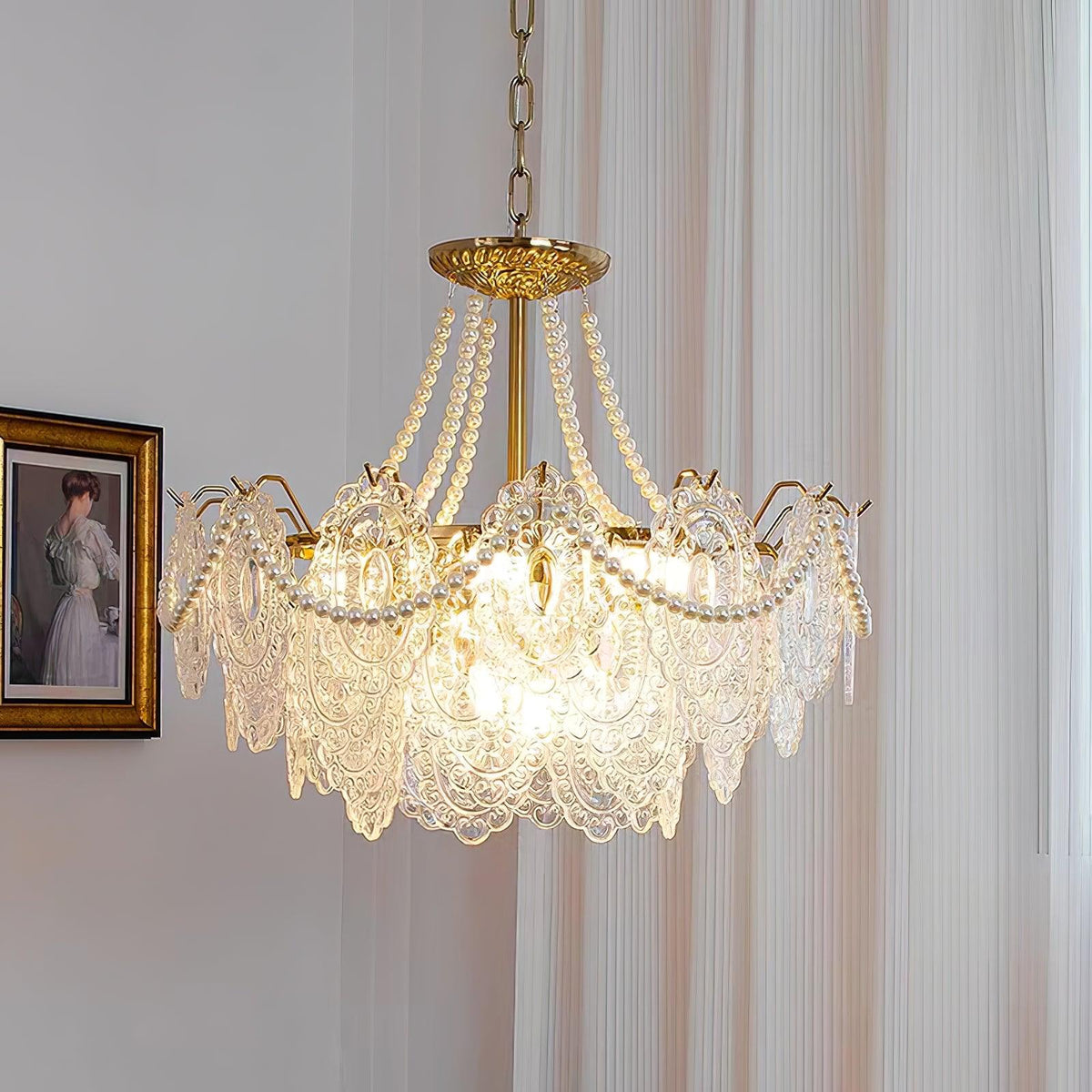 Lampadario in vetro perle