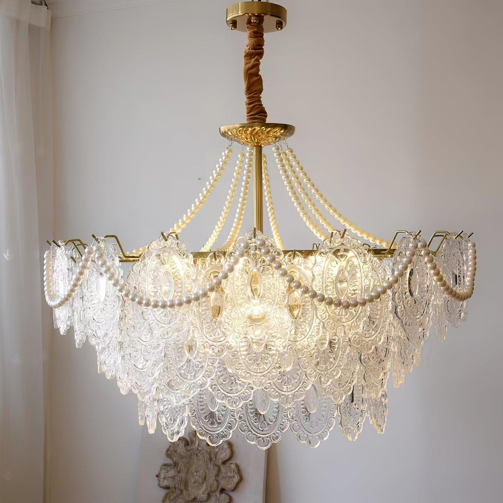 Lampadario in vetro perle