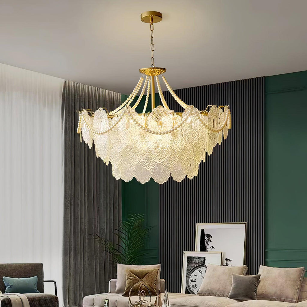 Lampadario in vetro perle