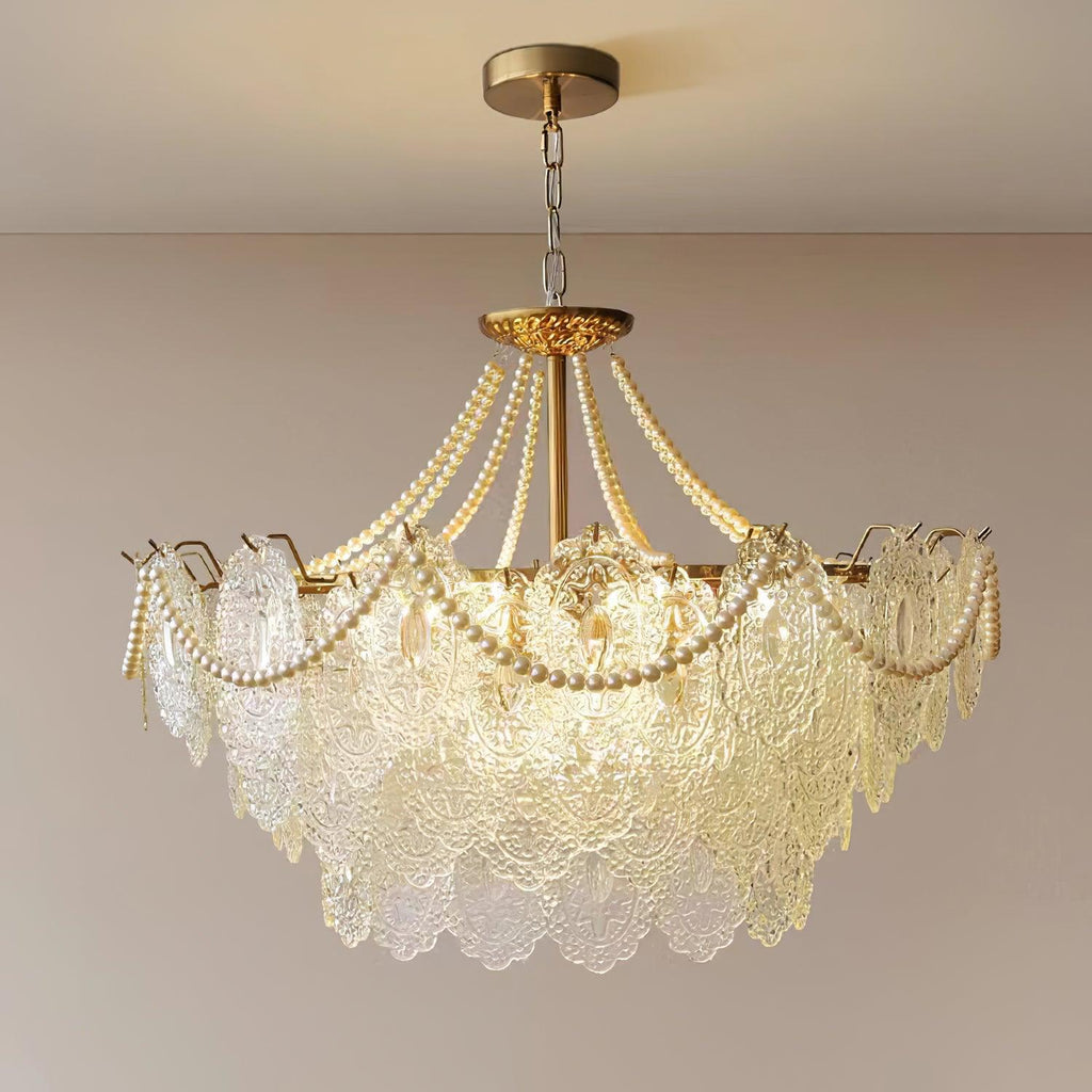 Lampadario in vetro perle