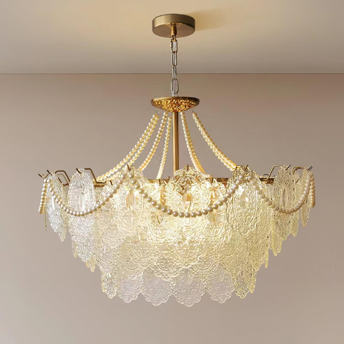Lampadario in vetro perle