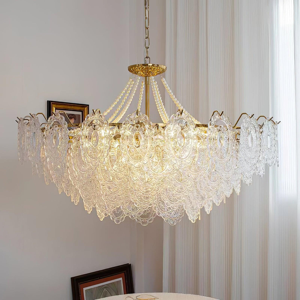 Lampadario in vetro perle