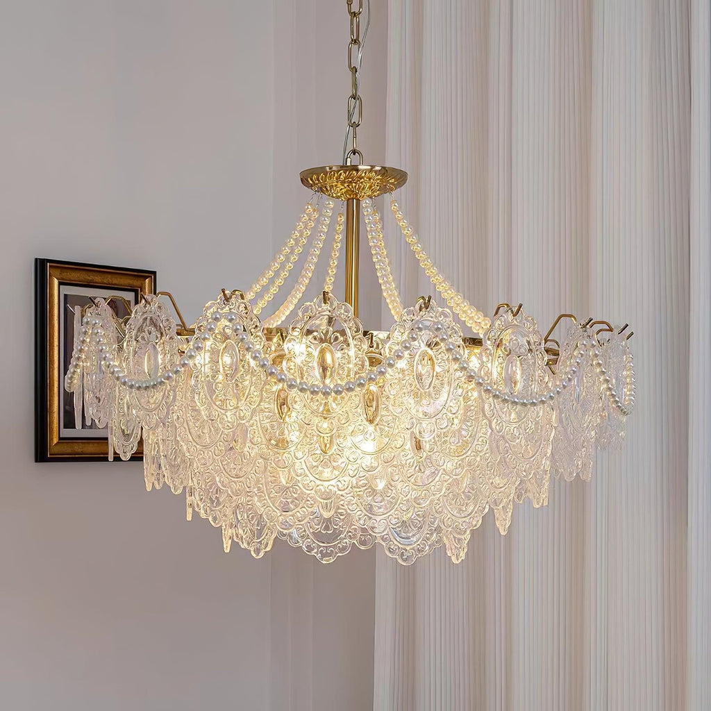 Lampadario in vetro perle