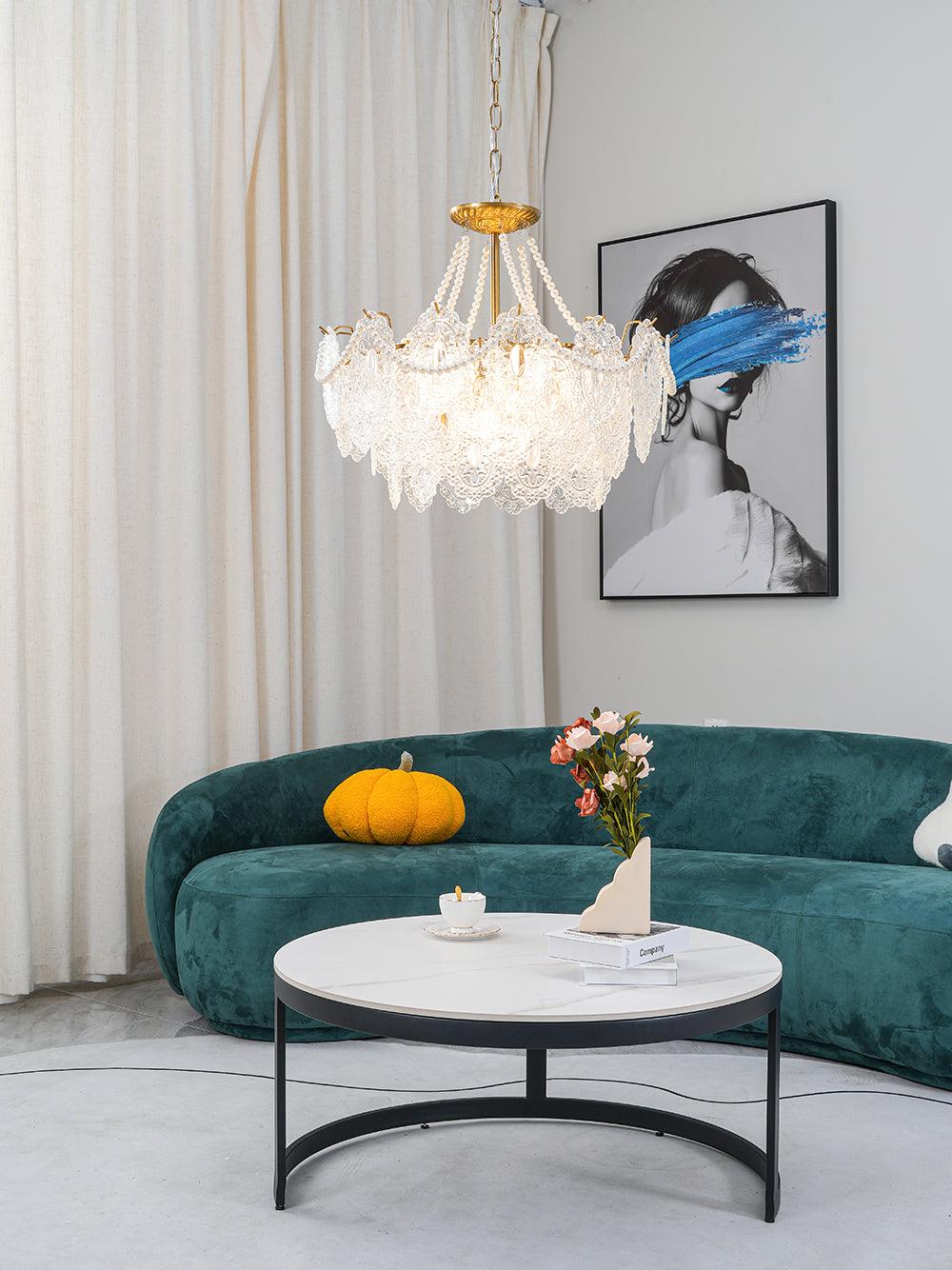 Lampadario in vetro perle