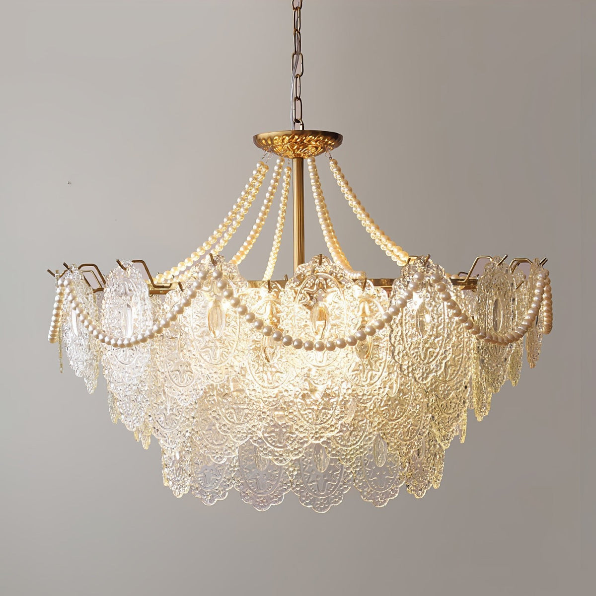 Lampadario in vetro perle