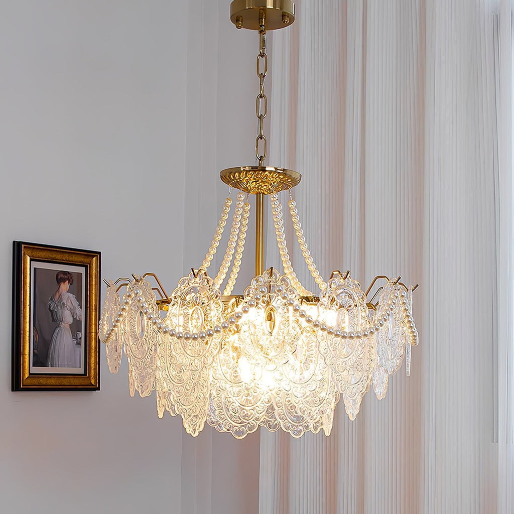 Lampadario in vetro perle