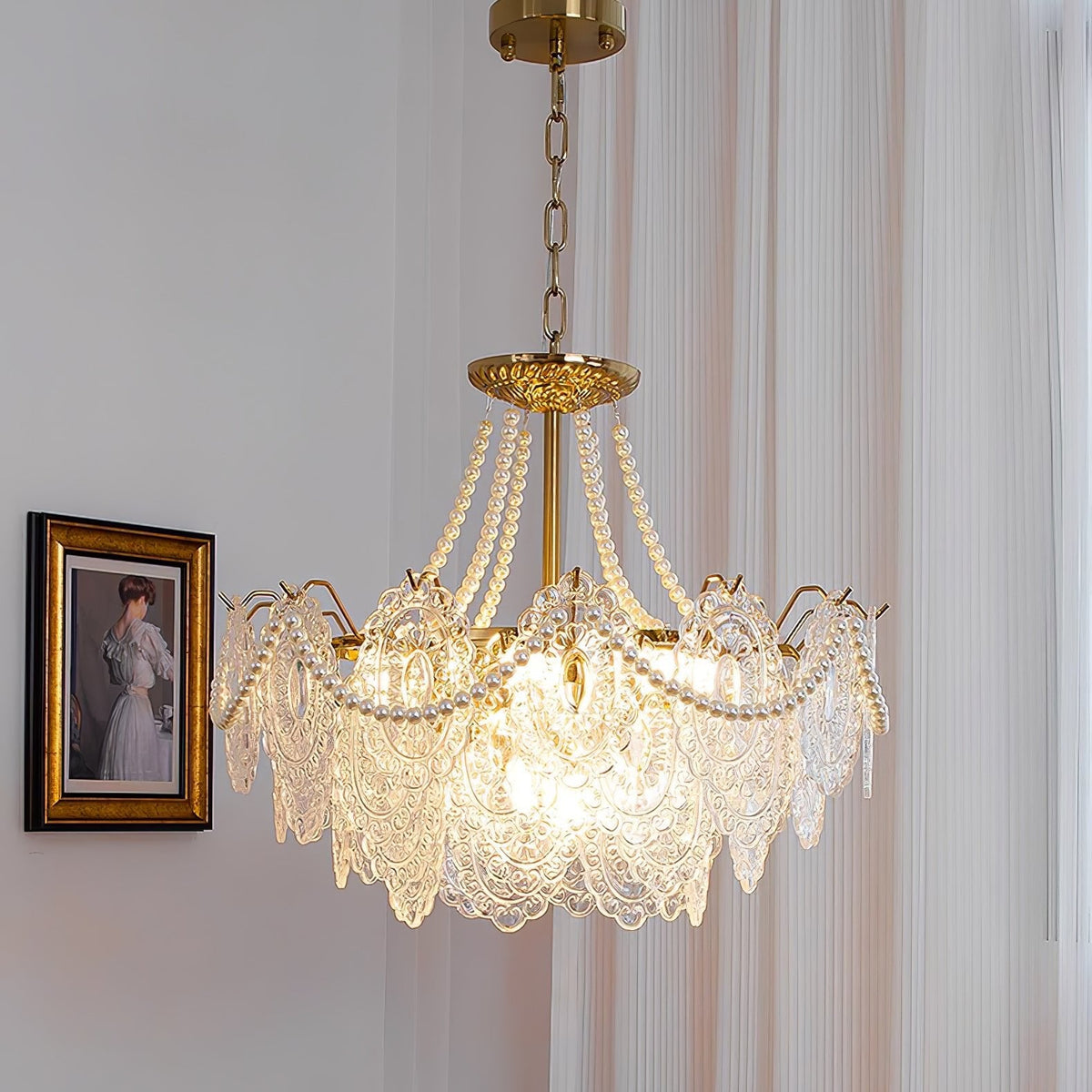 Lampadario in vetro perle