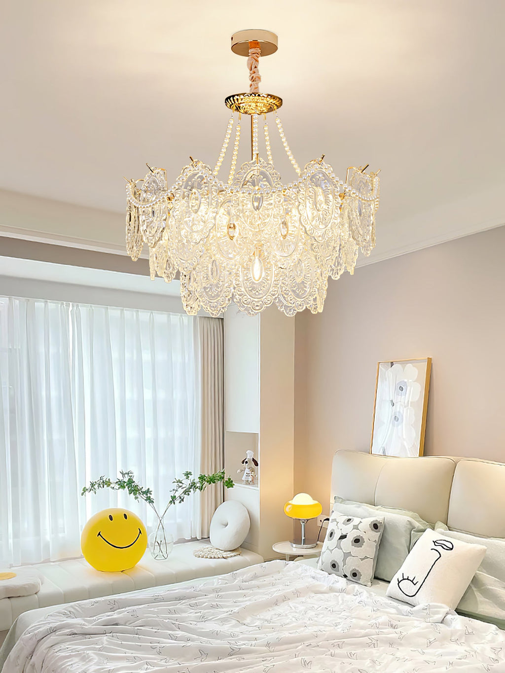 Lampadario in vetro perle
