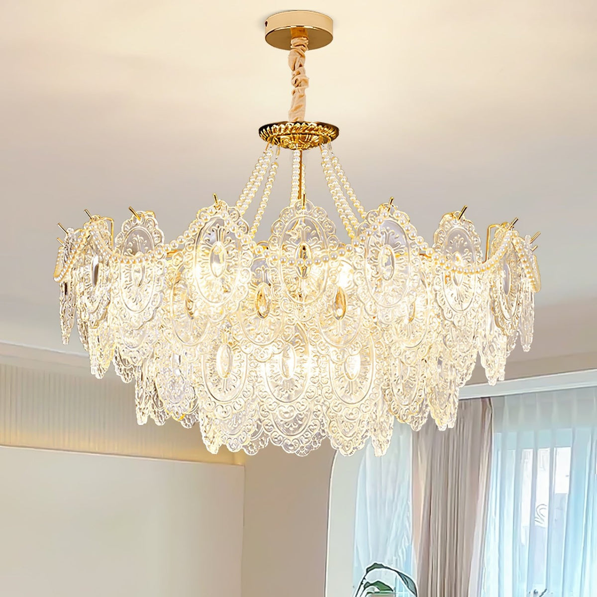 Lampadario in vetro perle