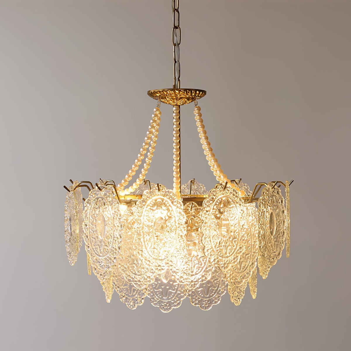 Lampadario in vetro perle