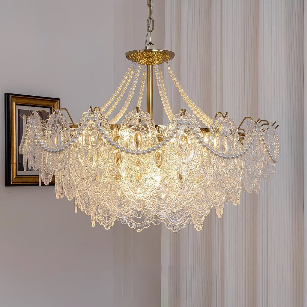 Lampadario in vetro perle