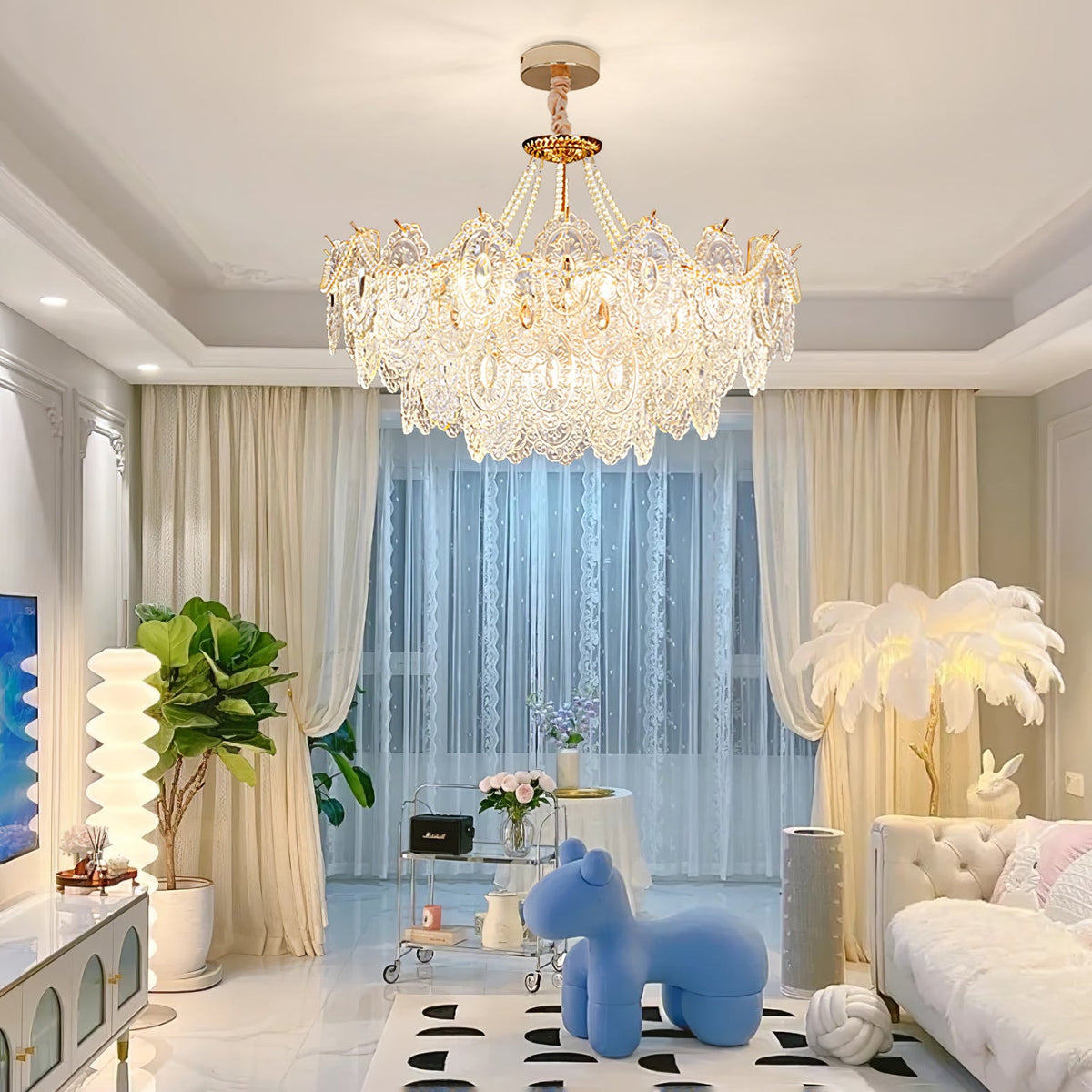 Lampadario in vetro perle