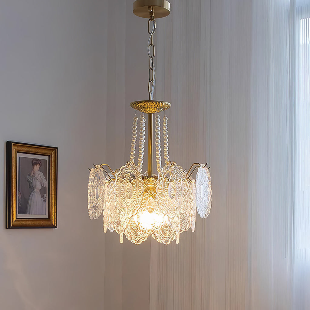 Lampadario in vetro perle