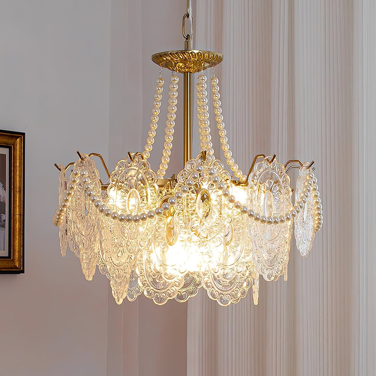 Lampadario in vetro perle