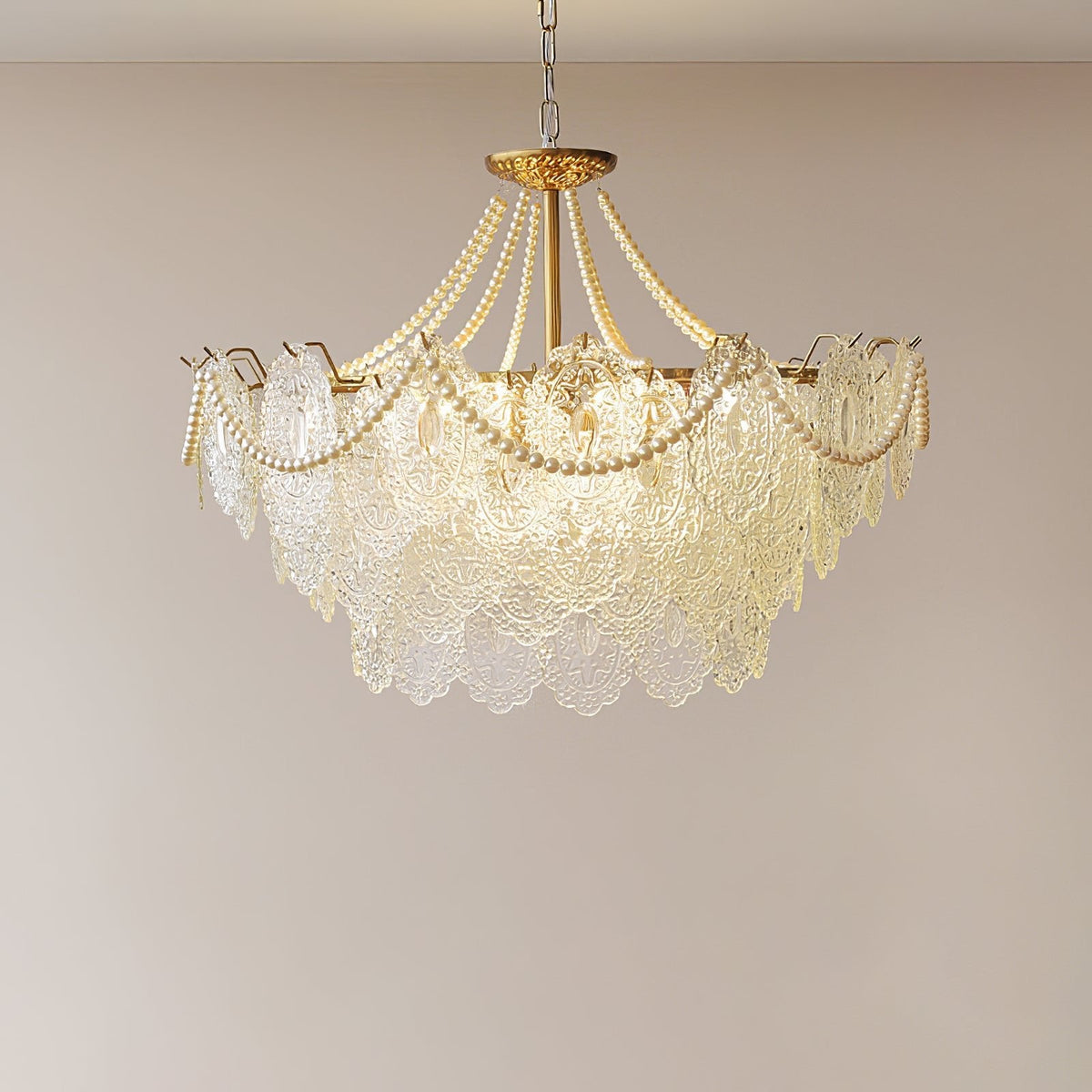 Lampadario in vetro perle
