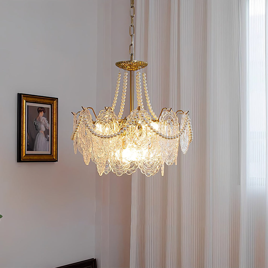 Lampadario in vetro perle