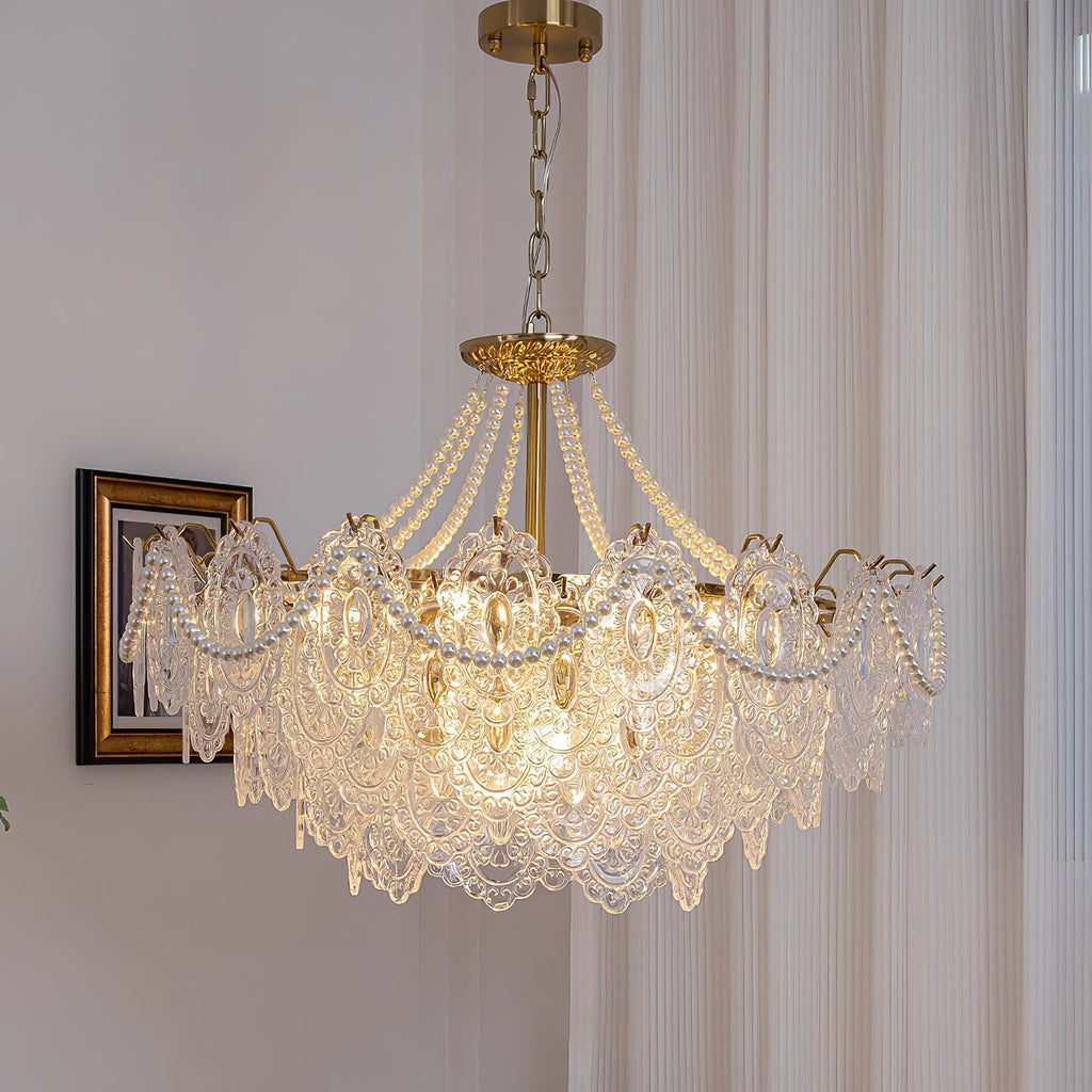 Lampadario in vetro perle