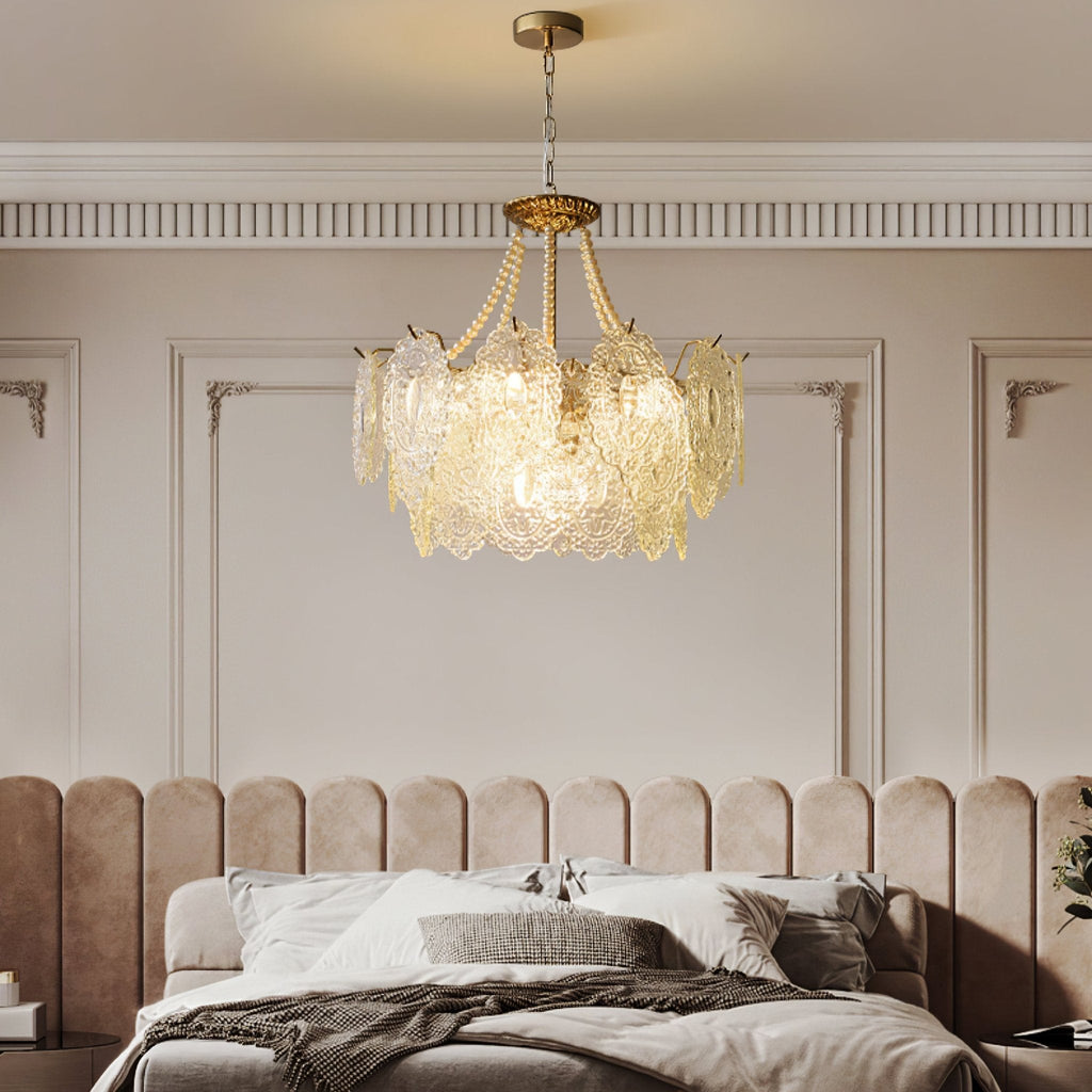 Lampadario in vetro perle