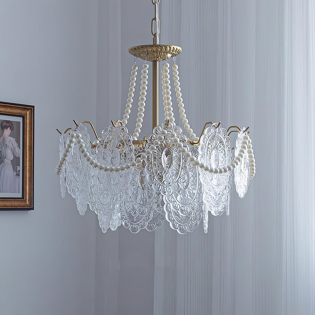 Lampadario in vetro perle
