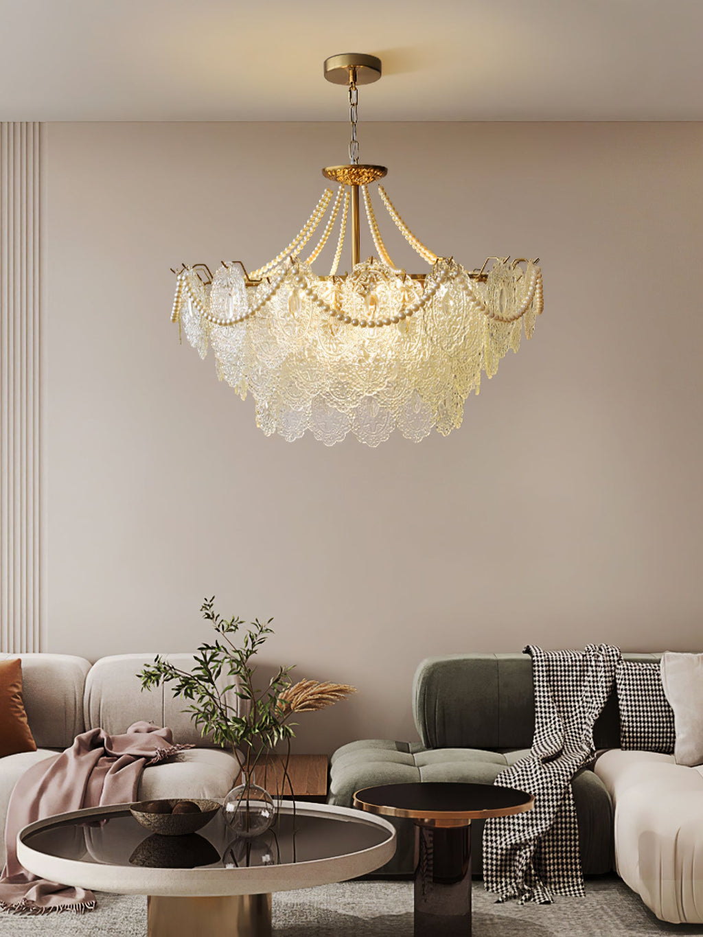 Lampadario in vetro perle
