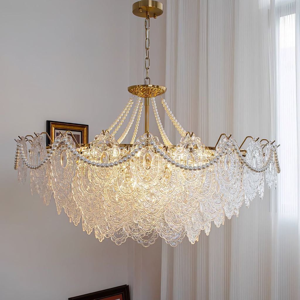 Lampadario in vetro perle