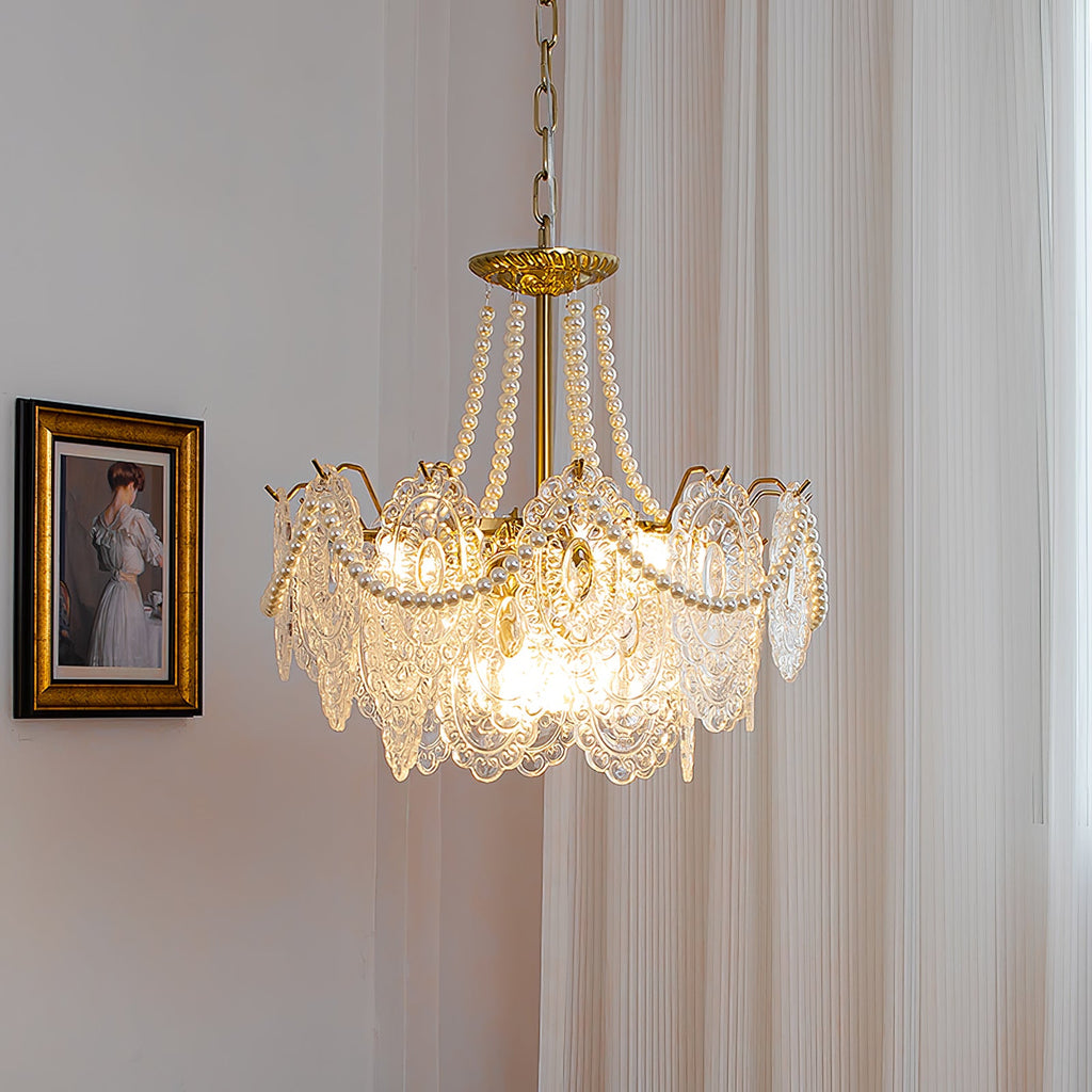 Lampadario in vetro perle
