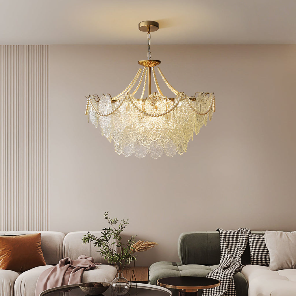 Lampadario in vetro perle