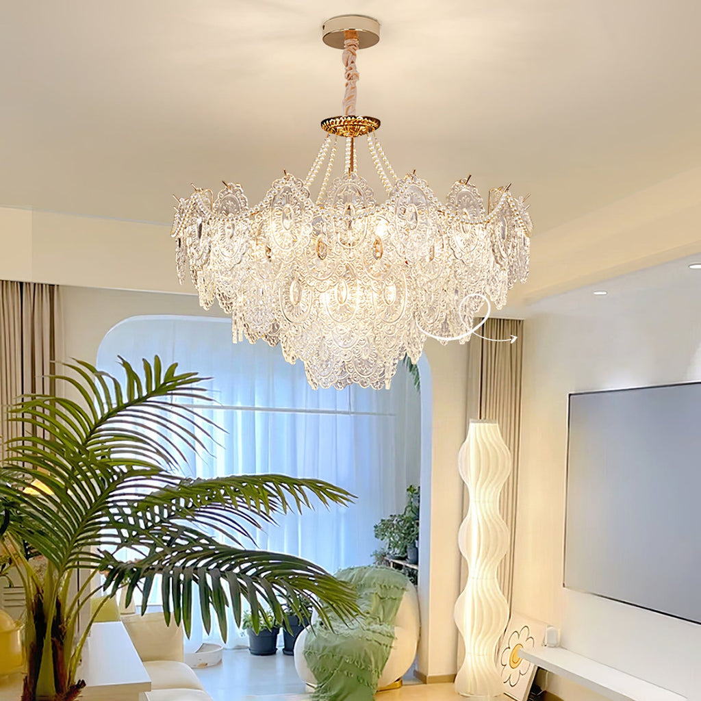 Lampadario in vetro perle