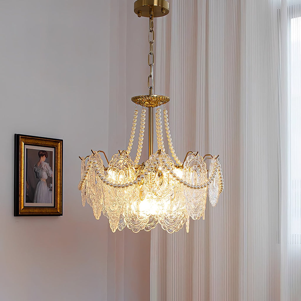 Lampadario in vetro perle