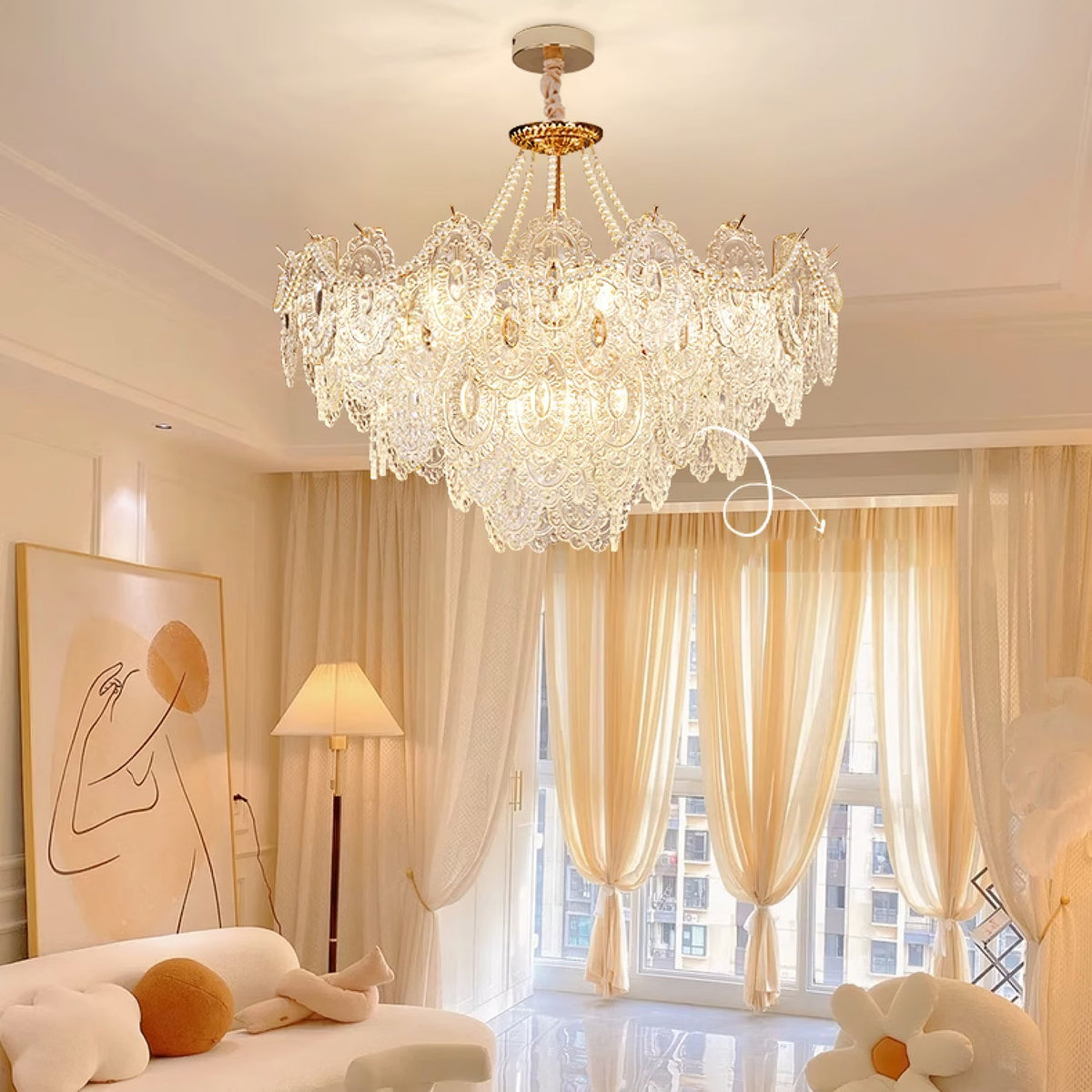 Lampadario in vetro perle
