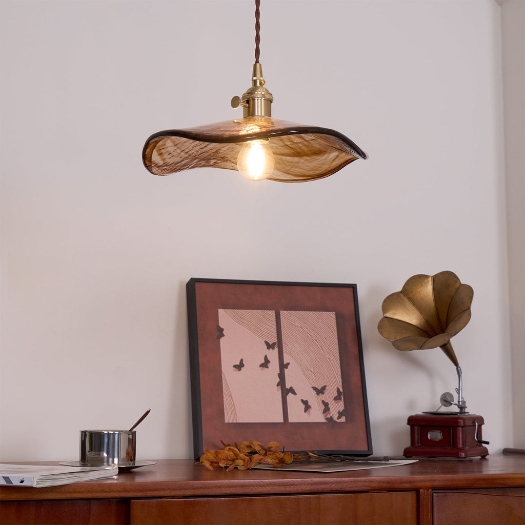 Pellezo Lampada a sospensione – Vetro – Marrone – Altezza regolabile – Design floreale giocoso per sala da pranzo e soggiorno