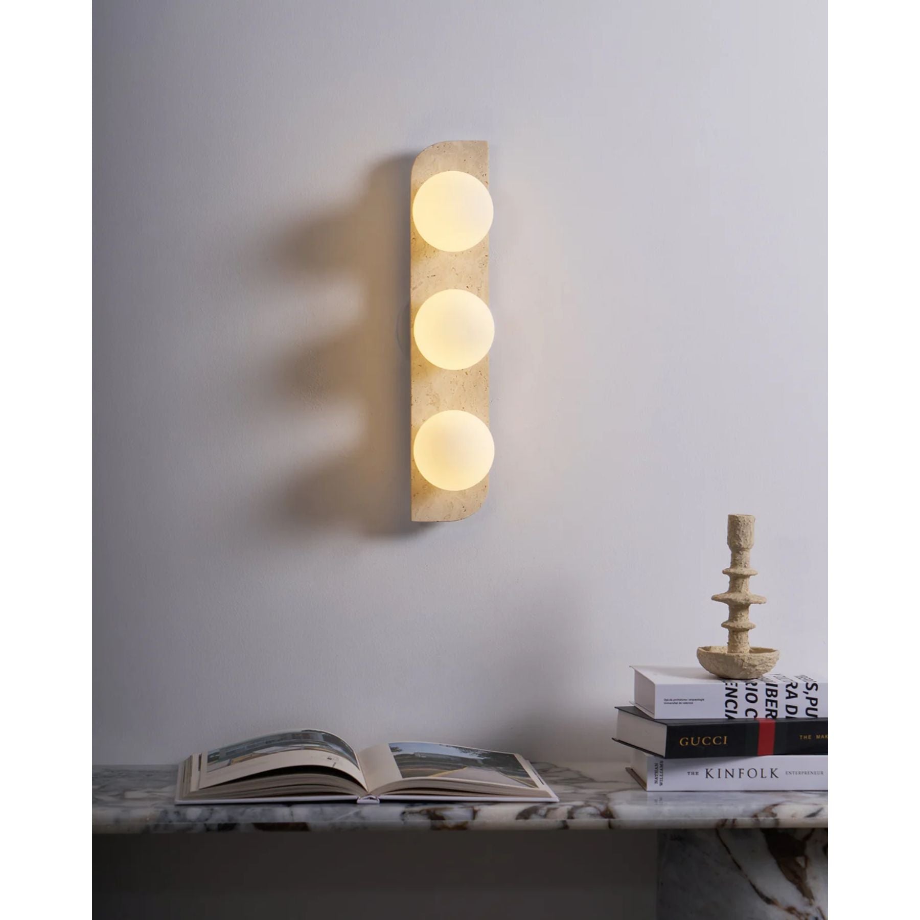 Lampada da parete Pellune – Travertino, Legno, Vetro – Moderna – Illuminazione Dimmerabile