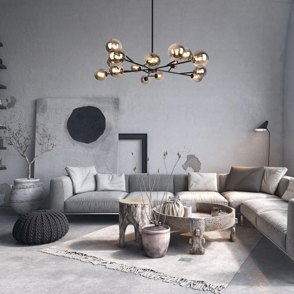 Lampadario a Bolle in Vetro con 15 Luci Stile Mid-Century