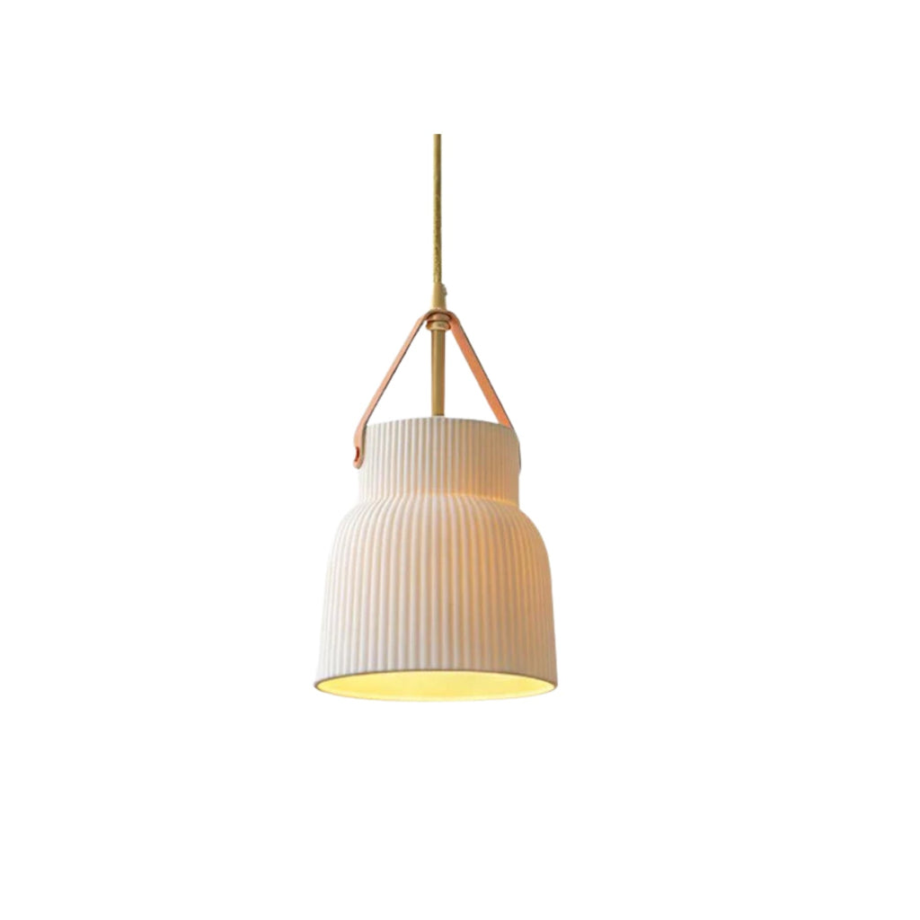 Lampadario Lorento – Ceramica & Pelle – Bianco/Oro/Arancione – Ø 30 cm – Design Elegante per Sala da Pranzo e Soggiorno
