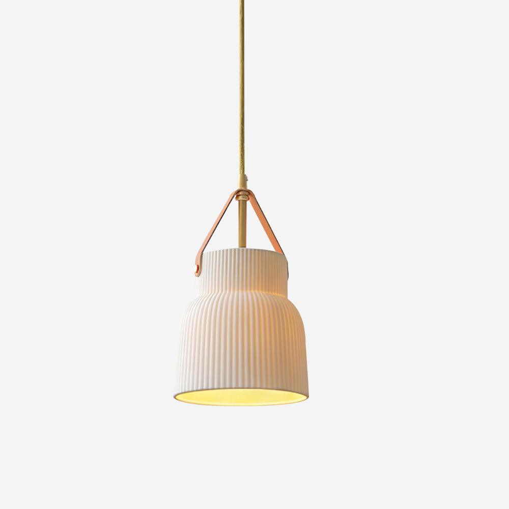 Lampadario Lorento – Ceramica & Pelle – Bianco/Oro/Arancione – Ø 30 cm – Design Elegante per Sala da Pranzo e Soggiorno