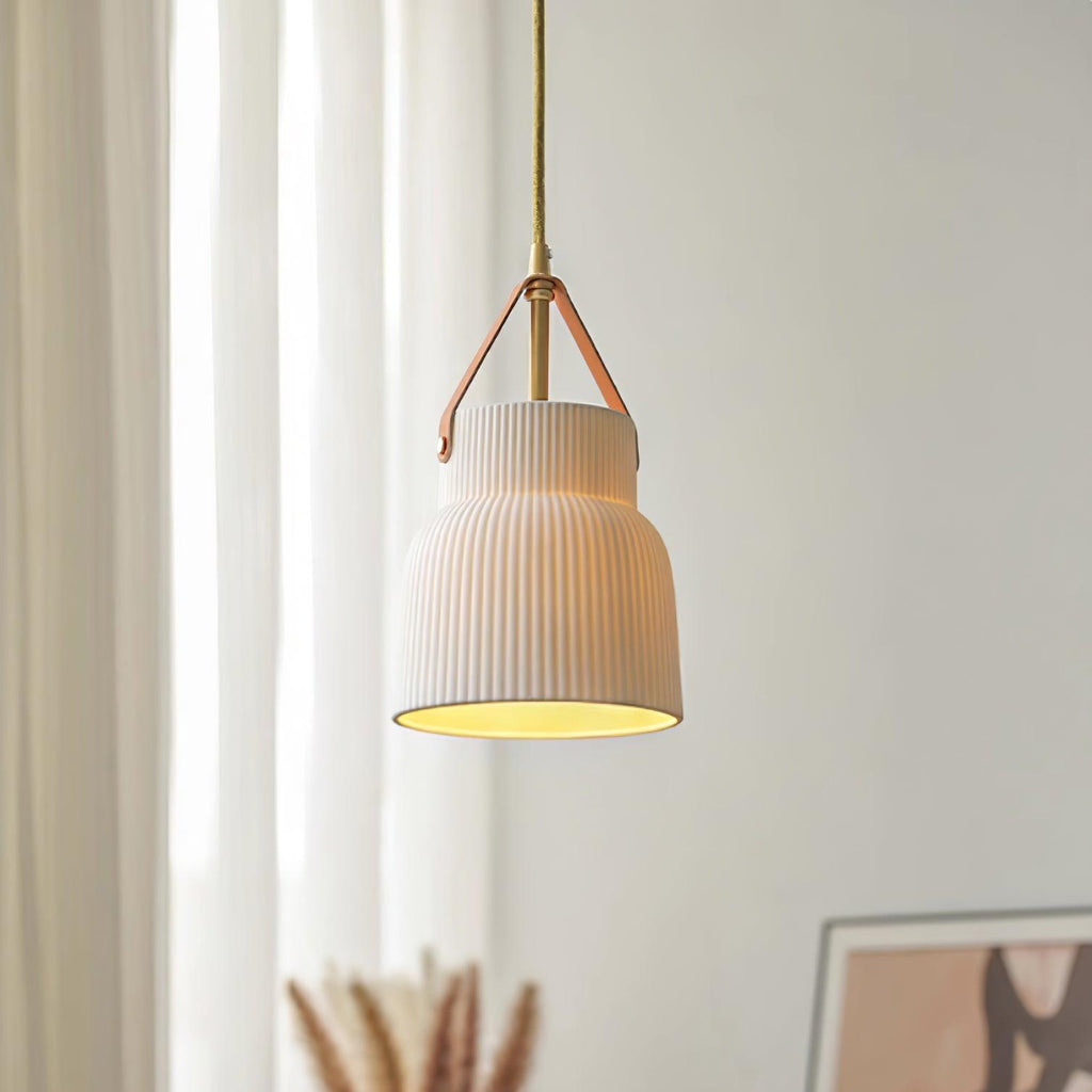 Lampadario Lorento – Ceramica & Pelle – Bianco/Oro/Arancione – Ø 30 cm – Design Elegante per Sala da Pranzo e Soggiorno