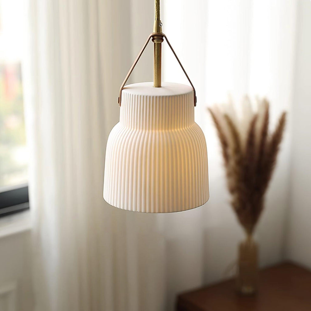 Lampadario Lorento – Ceramica & Pelle – Bianco/Oro/Arancione – Ø 30 cm – Design Elegante per Sala da Pranzo e Soggiorno