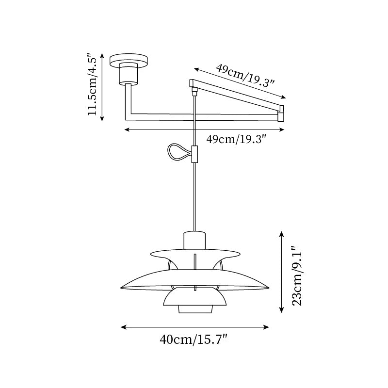 Lampada a sospensione – Alluminio e Ottone – Nero – Ø 30 cm – Regolabile per sala da pranzo e soggiorno