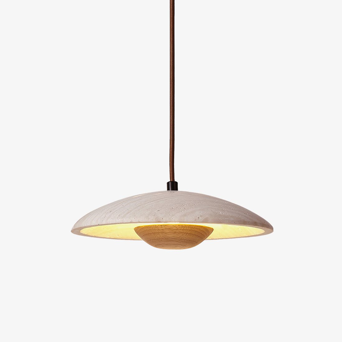 Lampada a sospensione – Legno di gomma & Travertino – Giallo – Ø 30 cm – Design moderno per un'illuminazione elegante sopra il tavolo da pranzo