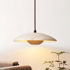 Lampada a sospensione – Legno di gomma & Travertino – Giallo – Ø 30 cm – Design moderno per un'illuminazione elegante sopra il tavolo da pranzo
