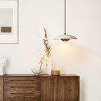Lampada a sospensione – Legno di gomma & Travertino – Giallo – Ø 30 cm – Design moderno per un'illuminazione elegante sopra il tavolo da pranzo