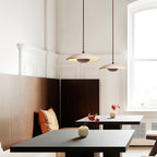 Lampada a sospensione – Legno di gomma & Travertino – Giallo – Ø 30 cm – Design moderno per un'illuminazione elegante sopra il tavolo da pranzo