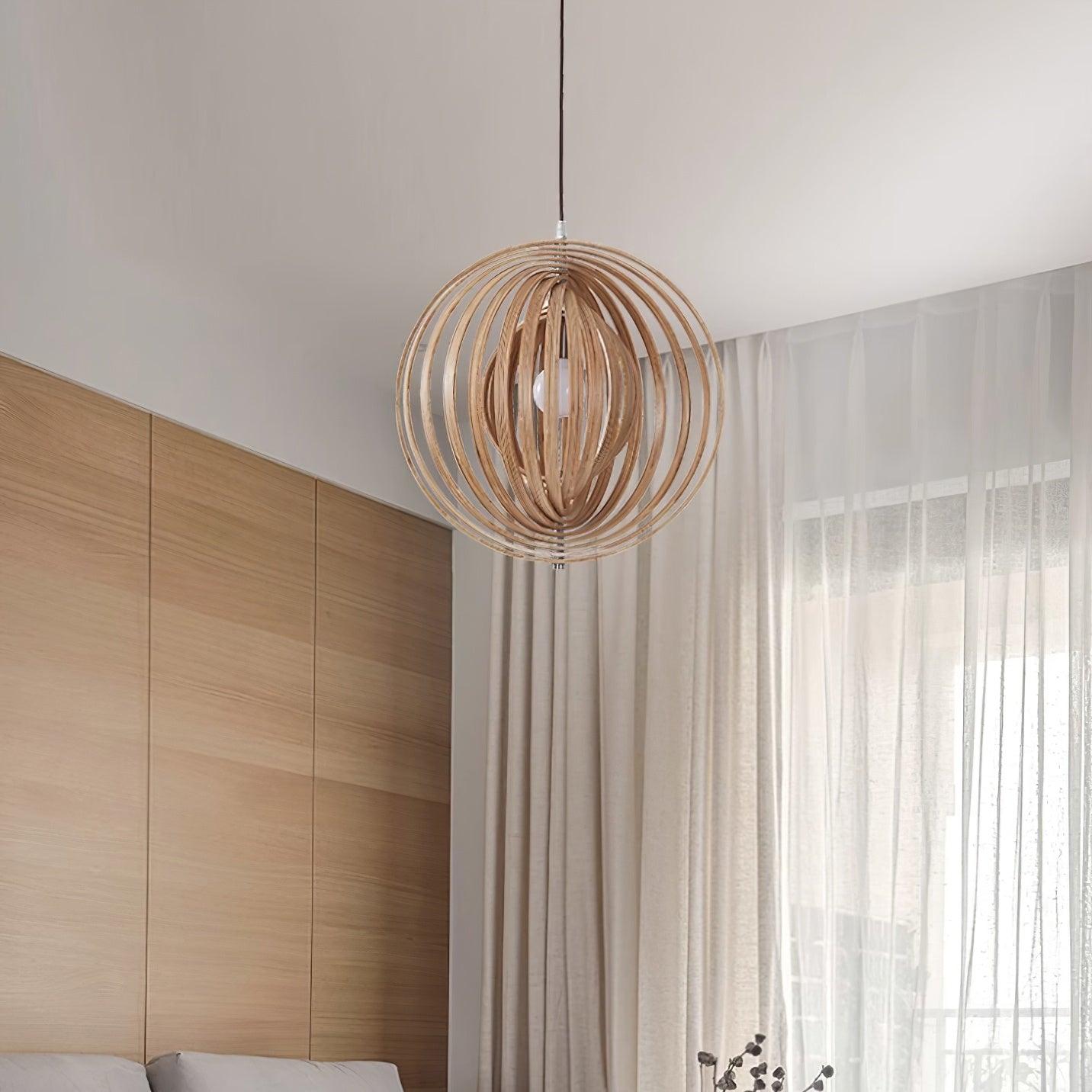 Lampadario – Legno – Naturale – Ø40 cm – Moderno Dimmabile per Sala da Pranzo e Soggiorno