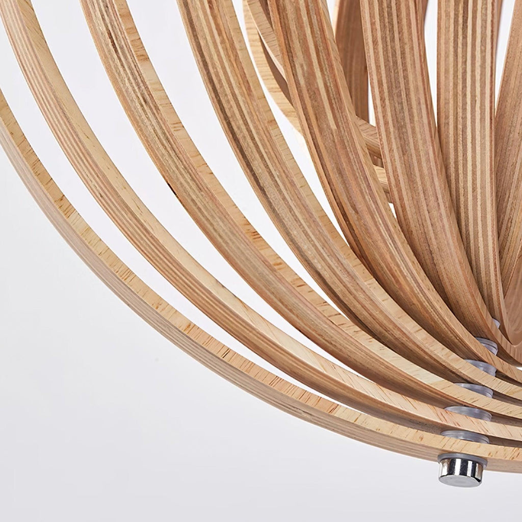 Lampadario – Legno – Naturale – Ø40 cm – Moderno Dimmabile per Sala da Pranzo e Soggiorno