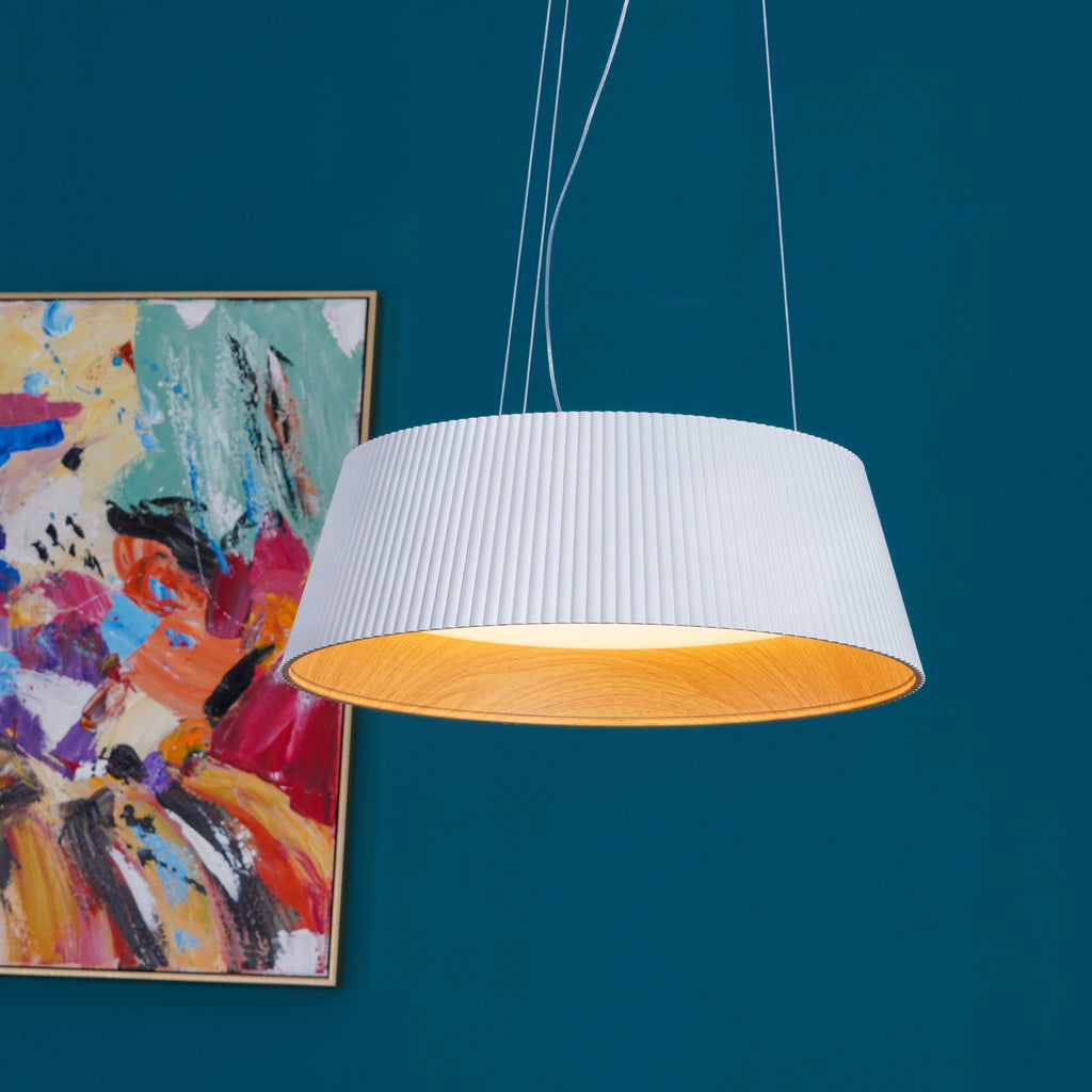 Lampadario – Legno & Acrilico – Nero/Bianco – Ø 46 cm – Design moderno per sala da pranzo e soggiorno