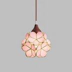 Lampadario – Legno e Vetro Rosa – 50×50 cm – Design Elegante per Sala da Pranzo e Soggiorno