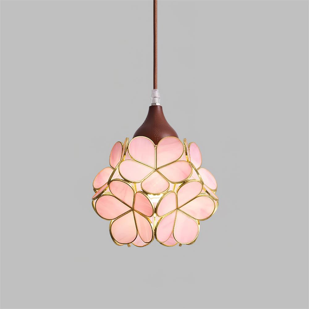 Lampadario – Legno e Vetro Rosa – 50×50 cm – Design Elegante per Sala da Pranzo e Soggiorno
