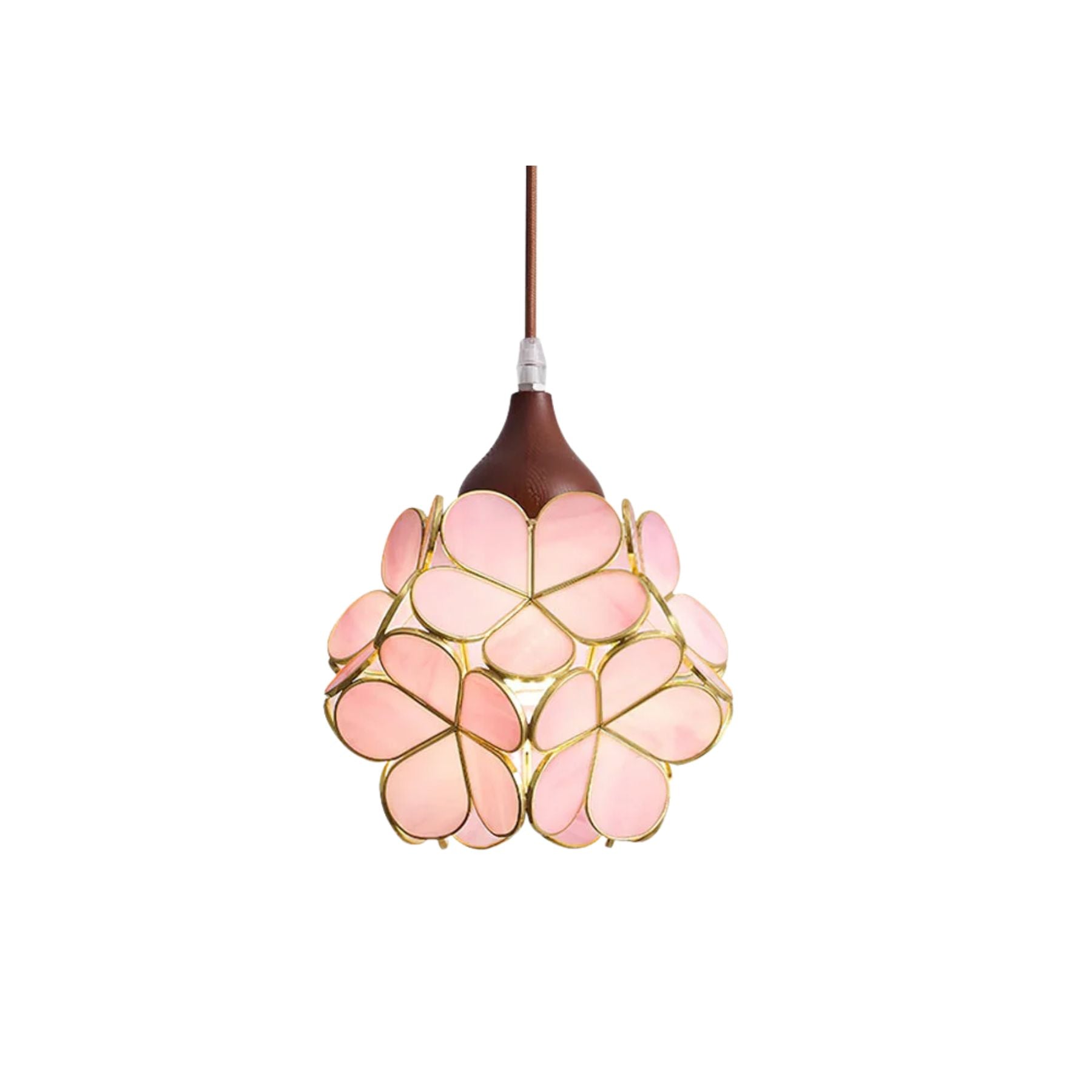 Lampadario – Legno e Vetro Rosa – 50×50 cm – Design Elegante per Sala da Pranzo e Soggiorno