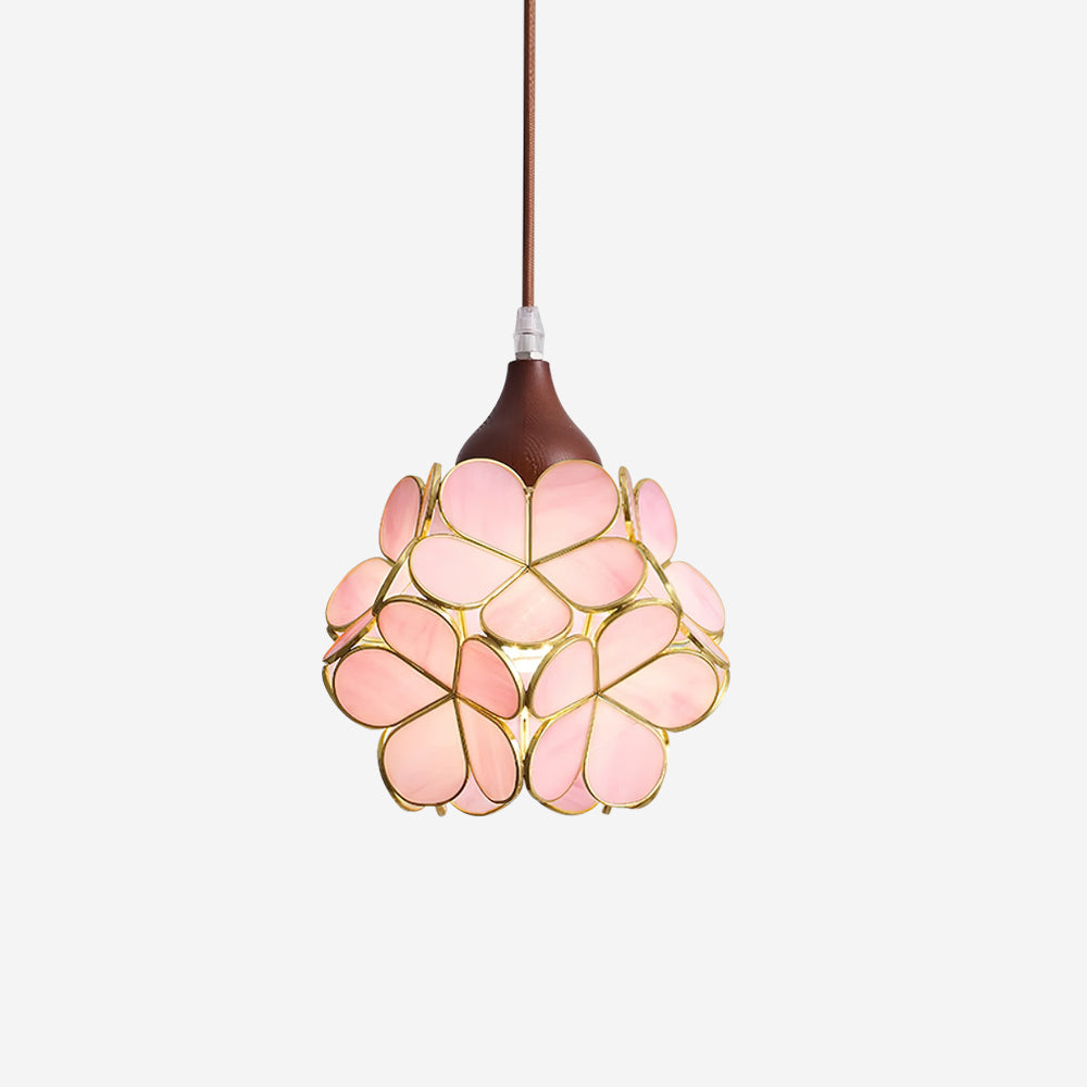 Lampadario – Legno e Vetro Rosa – 50×50 cm – Design Elegante per Sala da Pranzo e Soggiorno