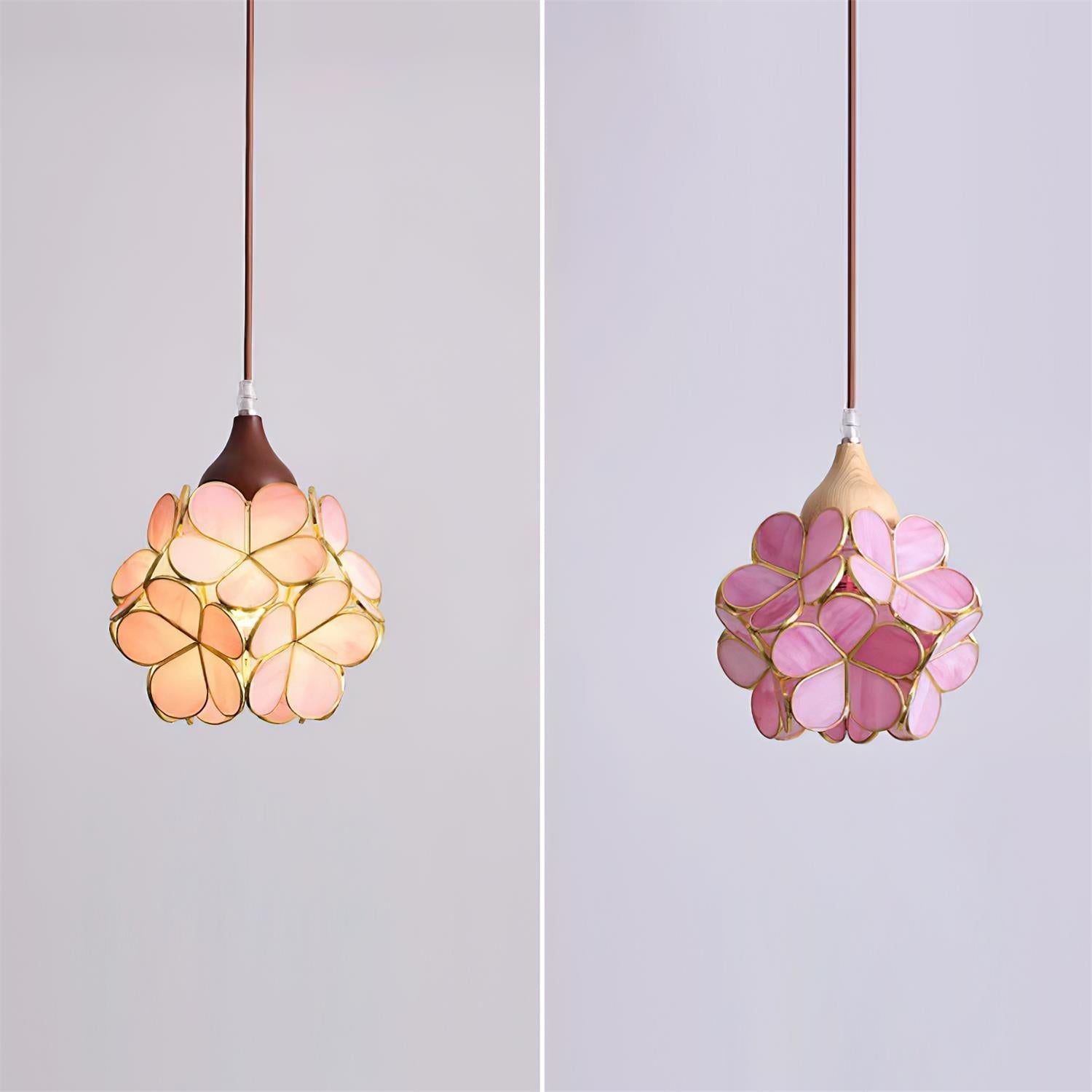 Lampadario – Legno e Vetro Rosa – 50×50 cm – Design Elegante per Sala da Pranzo e Soggiorno